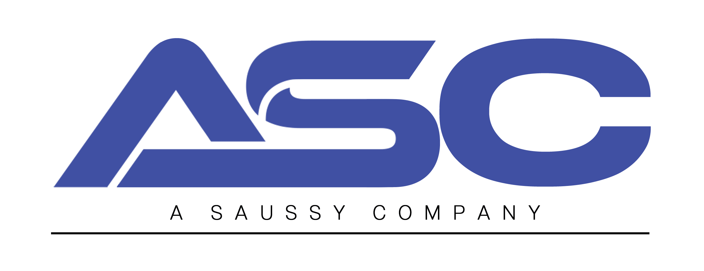 Blue stylized letters "ASC" above a thin black line. Below the line, text reads "A SAUSSY COMPANY" in capital letters, referencing Slate Development, all on a light gray background.